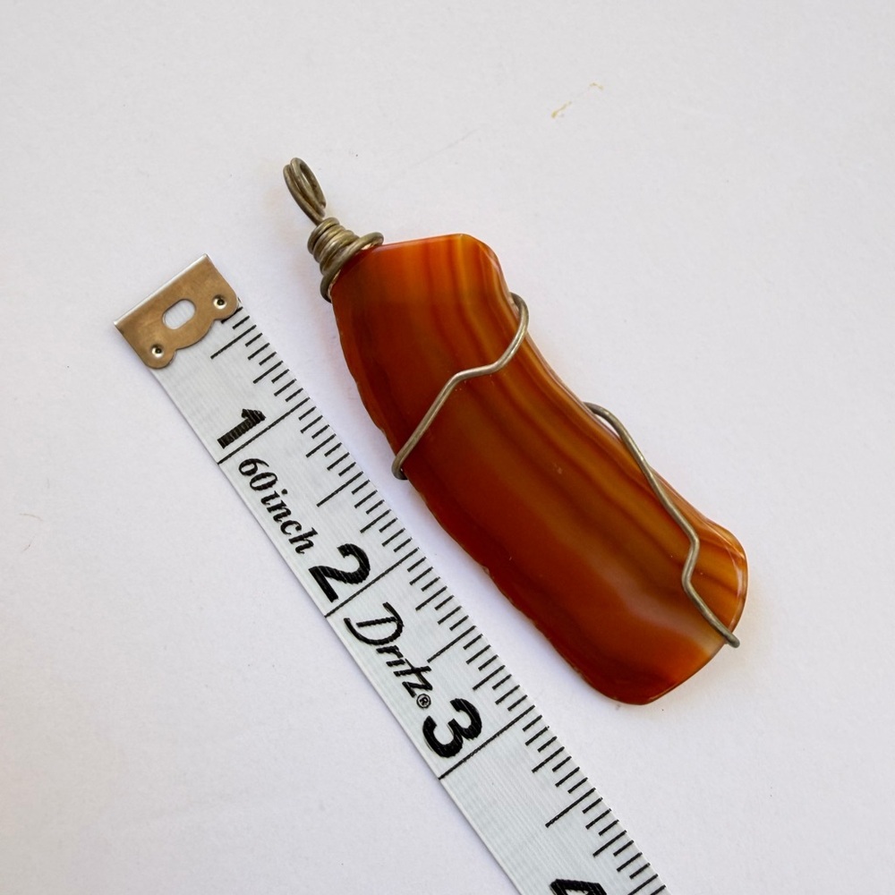 Wire Wrapped Polished Banded Carnelian Agate Pendant​ - Picture 4 of 4